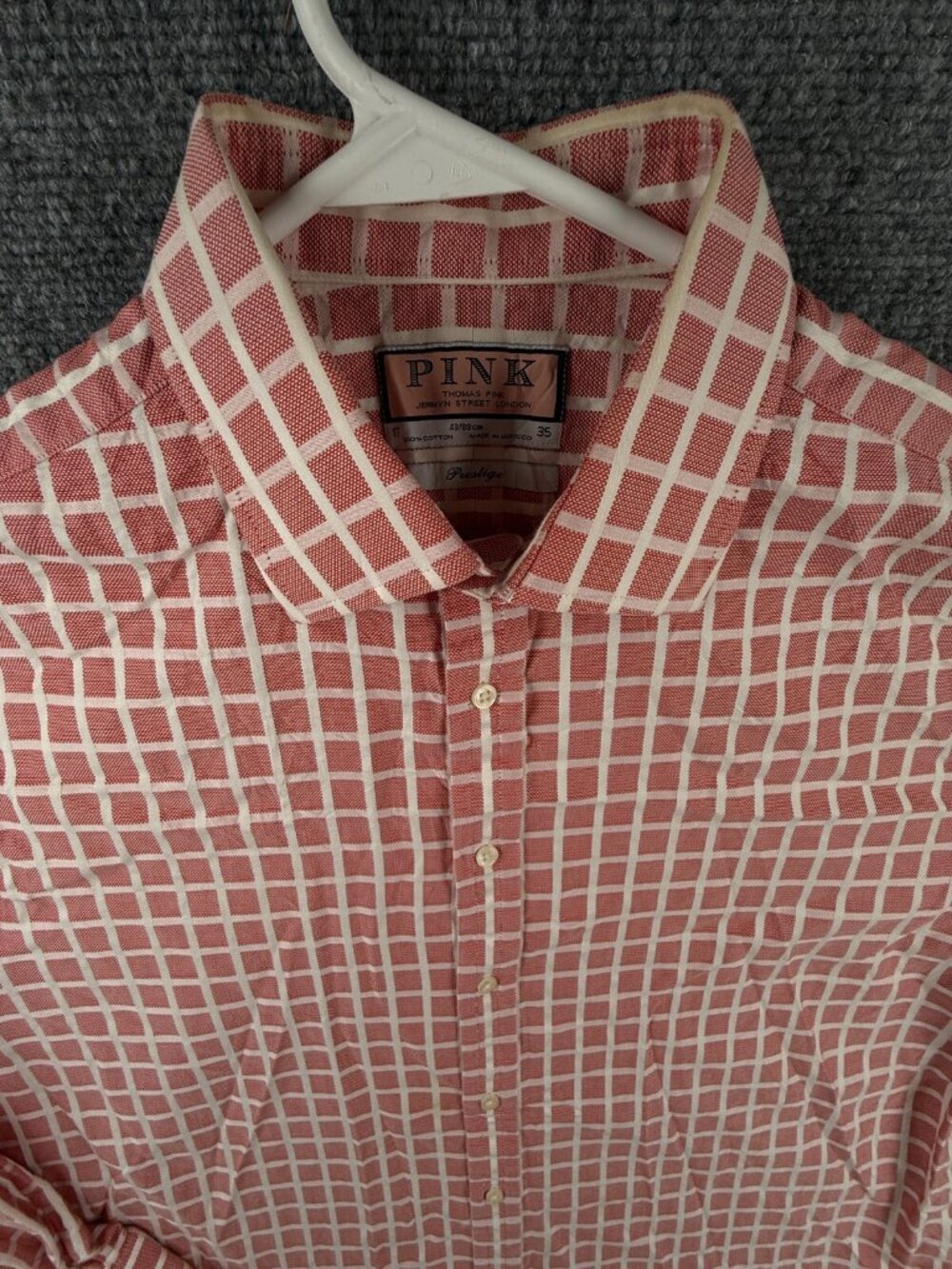 Thomas Pink Long Sleeve Button Up Shirt Size 17 35 Red Check Prestige Cotton ***